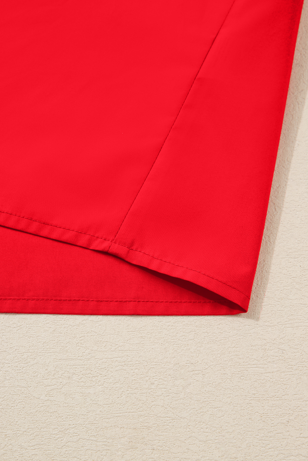 Fiery Red Striped Trim Ruffle Split Neck Long Sleeve Blouse - Image 8