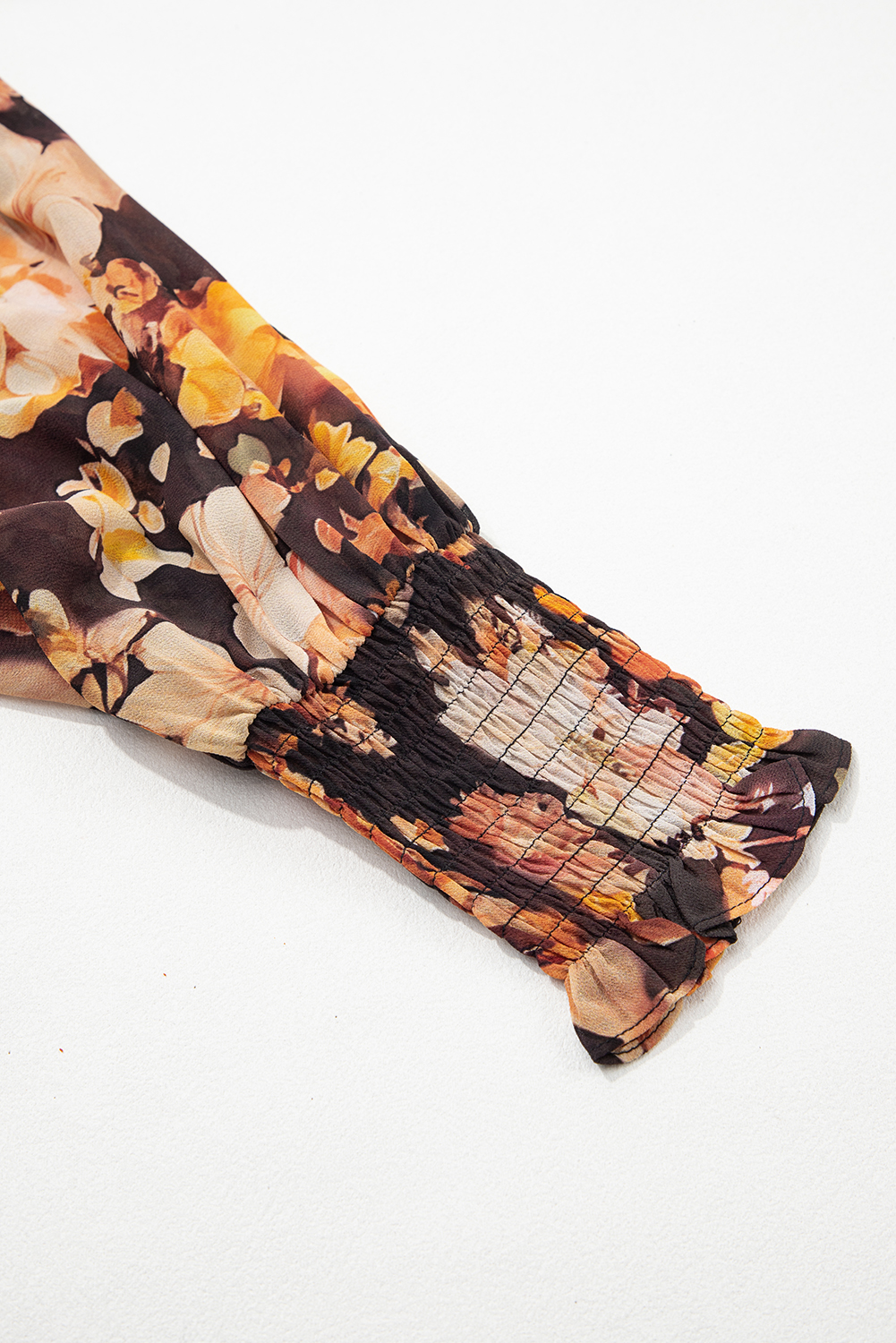 Black Floral V Neck Long Puff Sleeve Breezy Blouse - Image 7