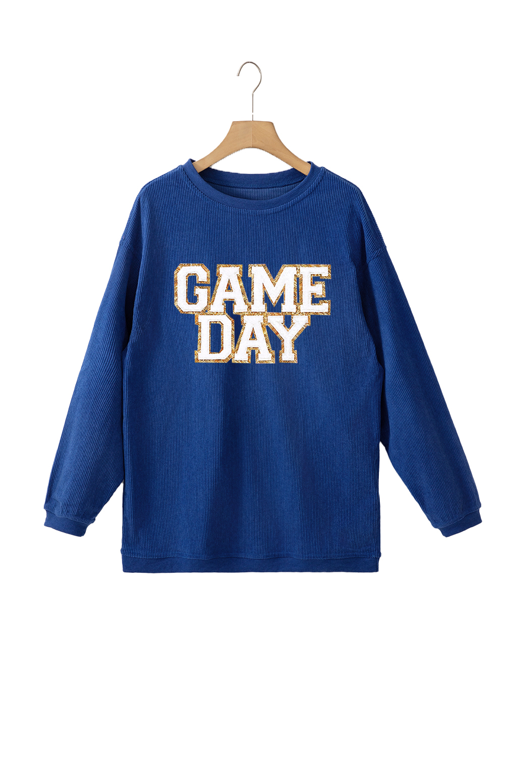 Dark Blue GAME DAY Glitter Detail Ribbed Drop Shoulder Sweatshirt - Image 5