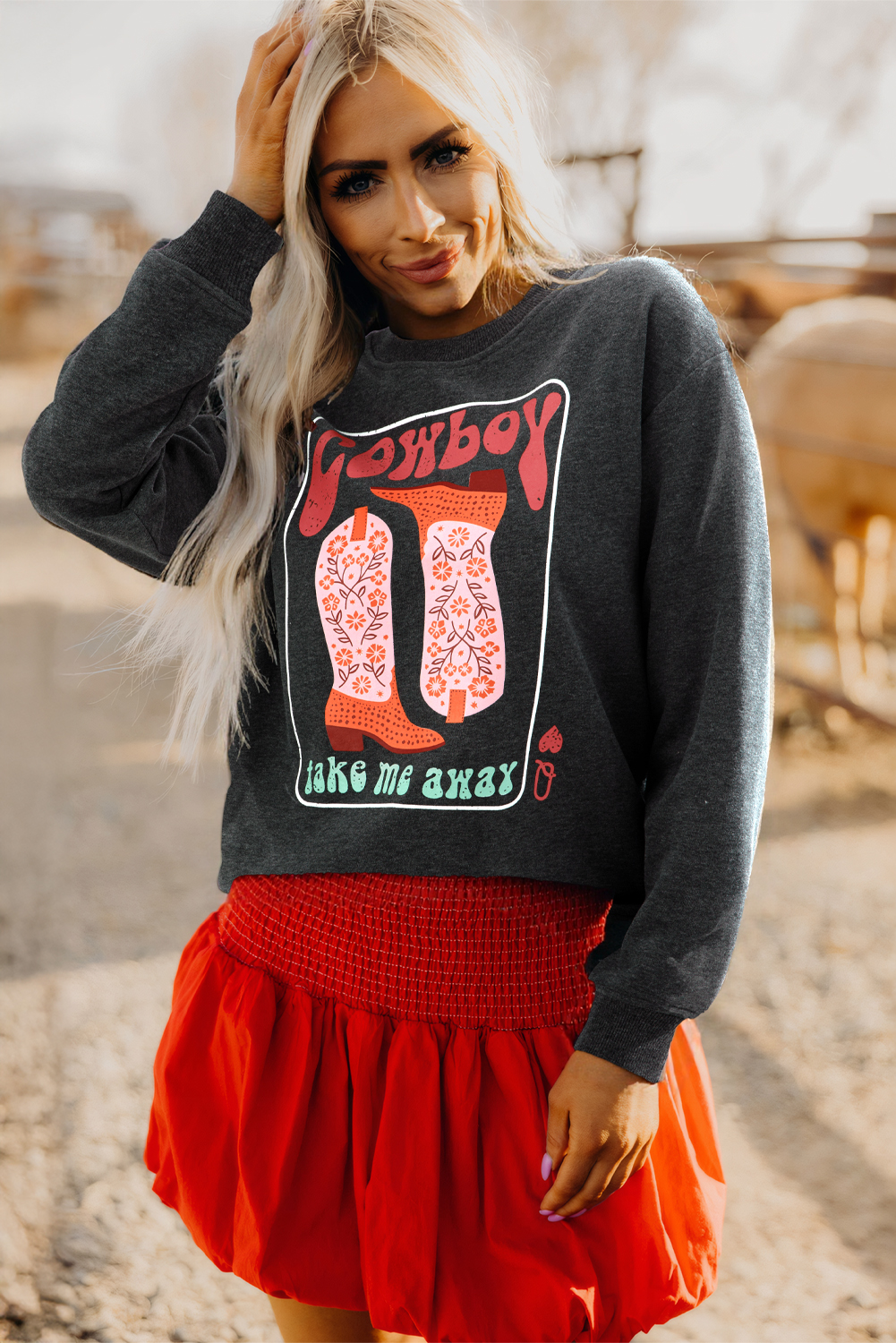 Carbon Grey Cowboy Queen Card Drop Shoulder Graphic Sweatshirt - Image 3