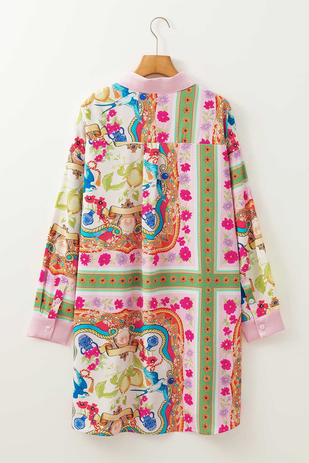 Multicolour Boho Floral Print Buttoned Long Sleeve Shirt Dress - Image 6