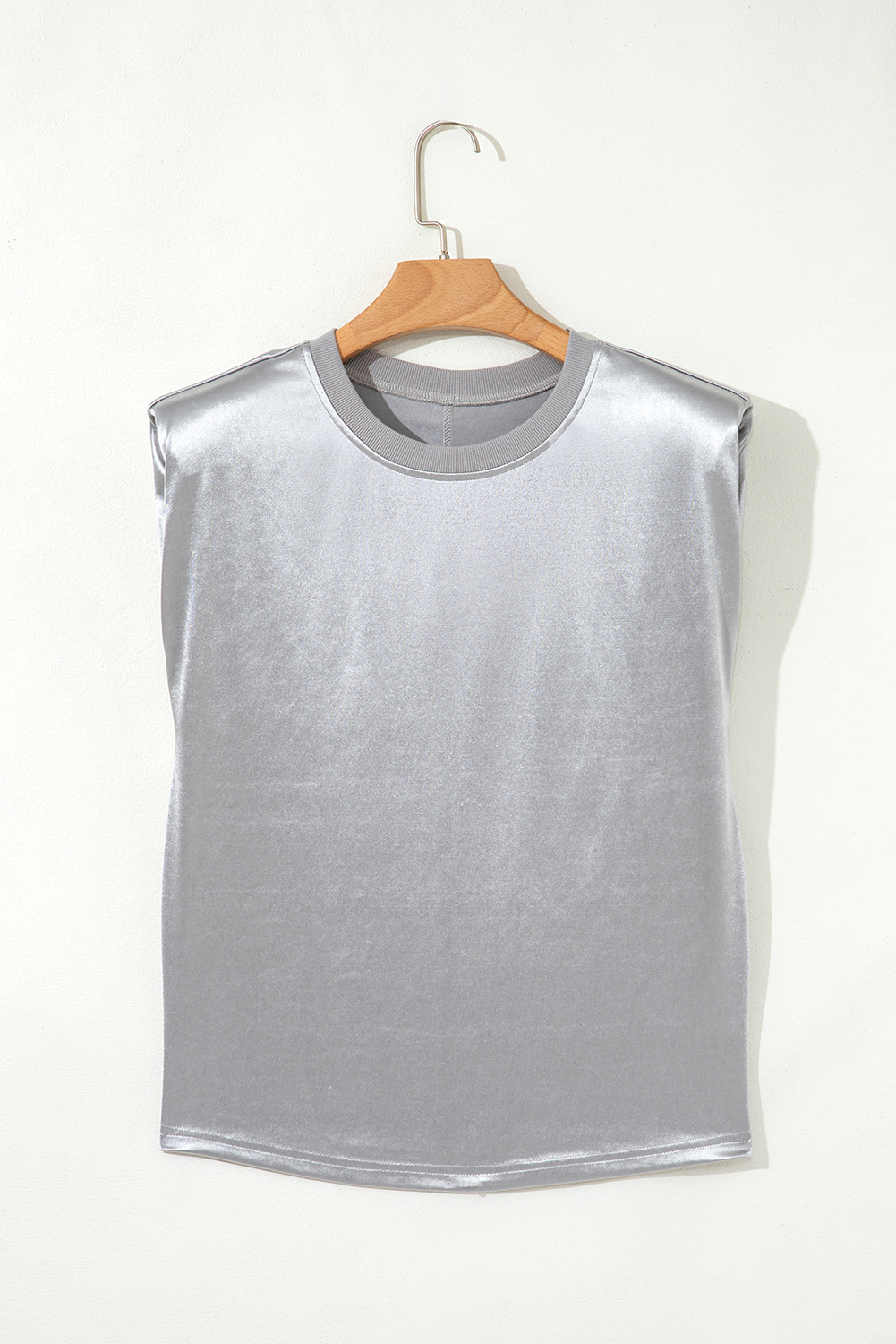 Silvery Metallic Luster Crew Neck Shift Tank Top - Image 3