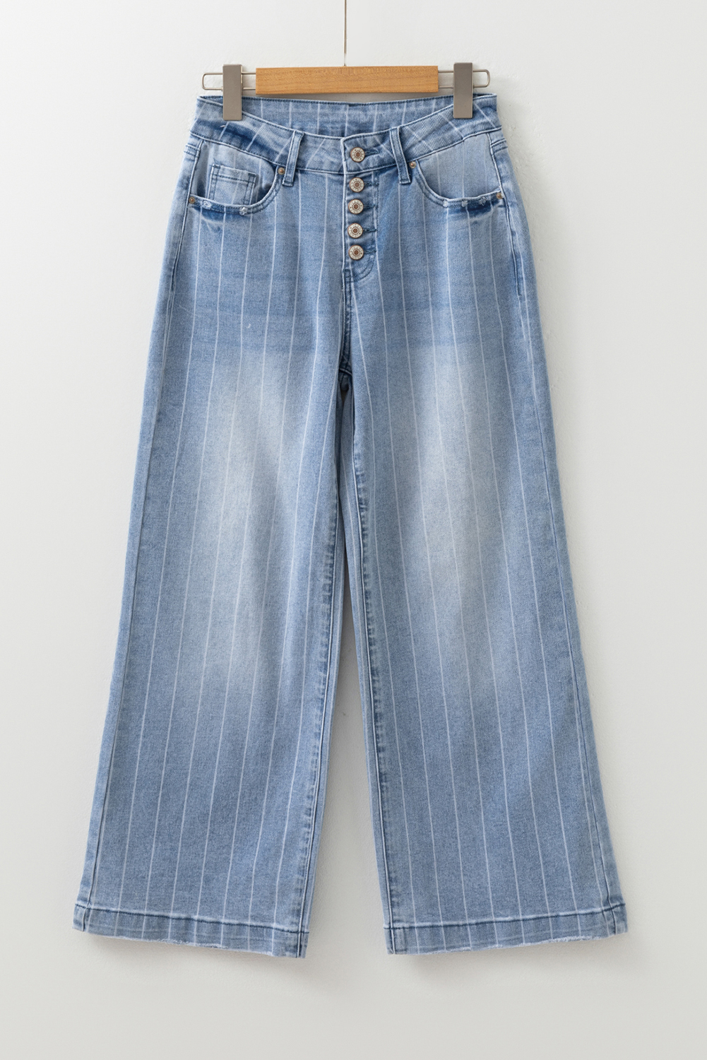 Beau Blue Multi Buttons Pinstripe Wide Leg Jeans - Image 5