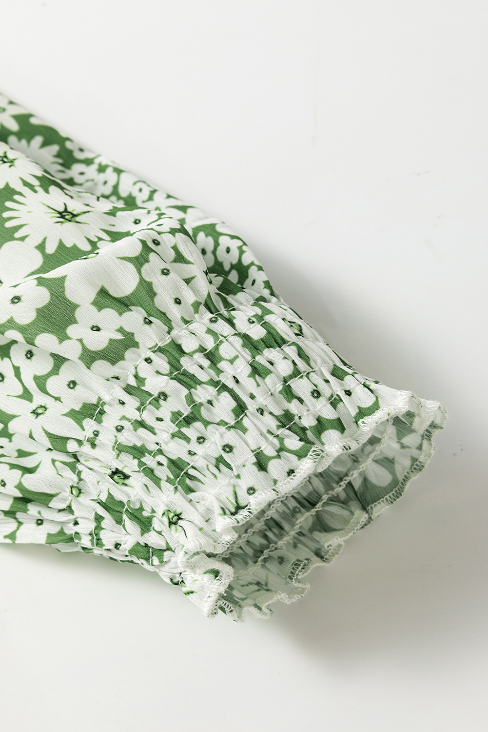 Green Floral Print Square Neck Shirred Waist Tiered Ruffled Mini Dress - Image 8