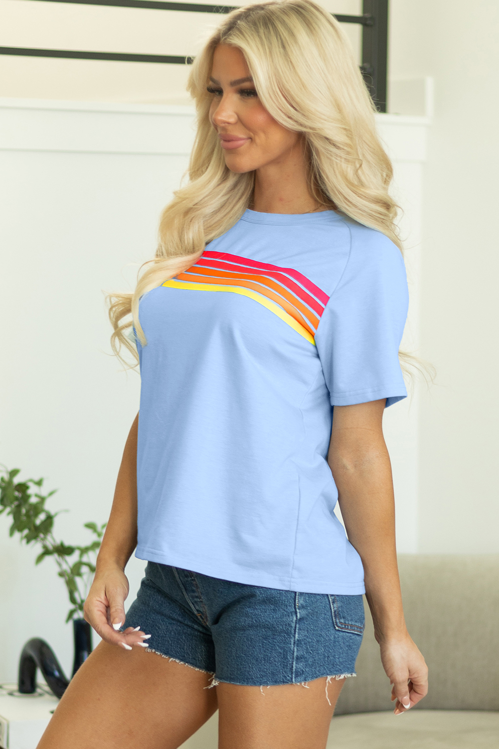 Beau Blue Striped Patch Front Casual Tee - Image 3