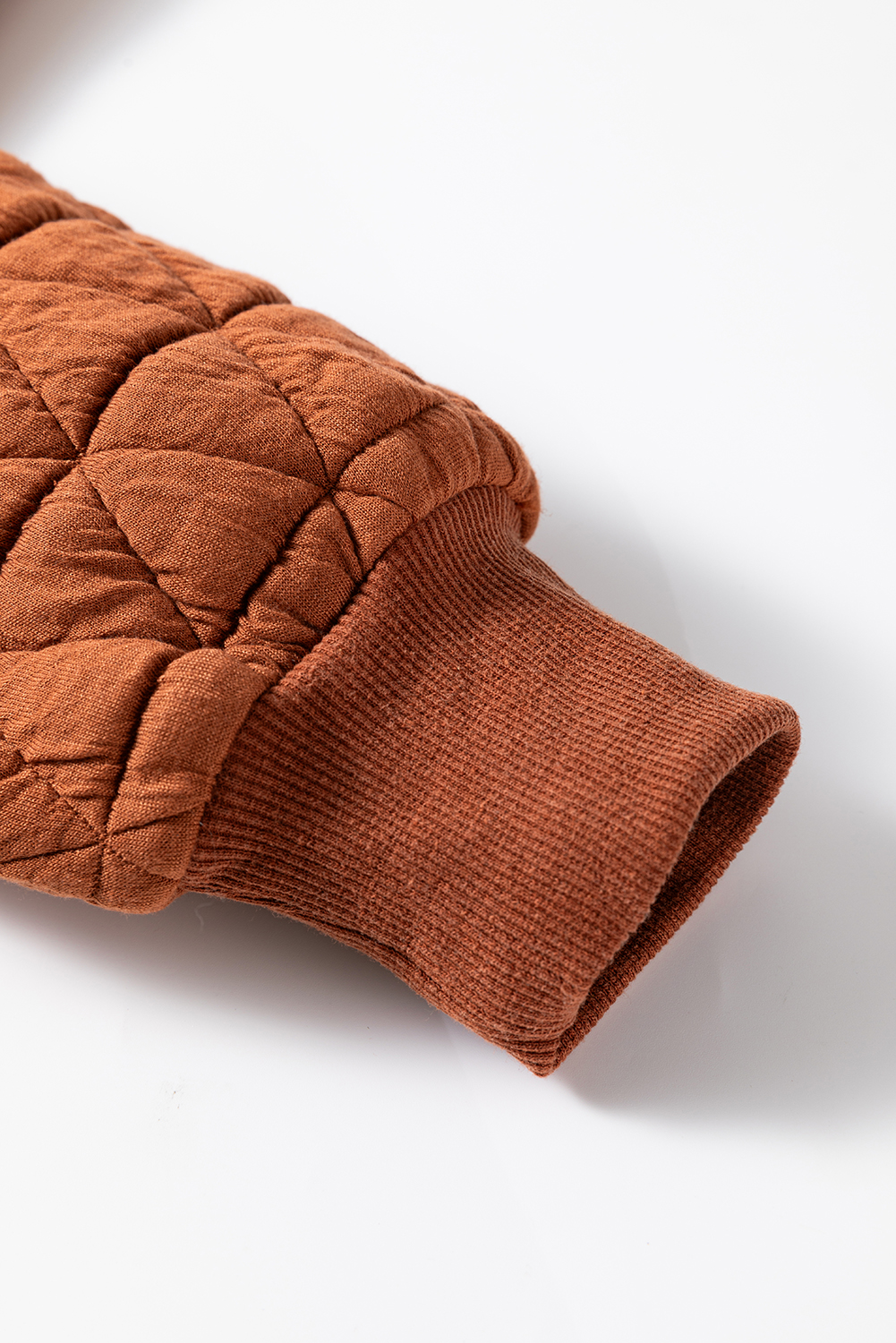 Straw Yellow Geometric Quilted Half Zipped Loose Sweatshirt - Image 7