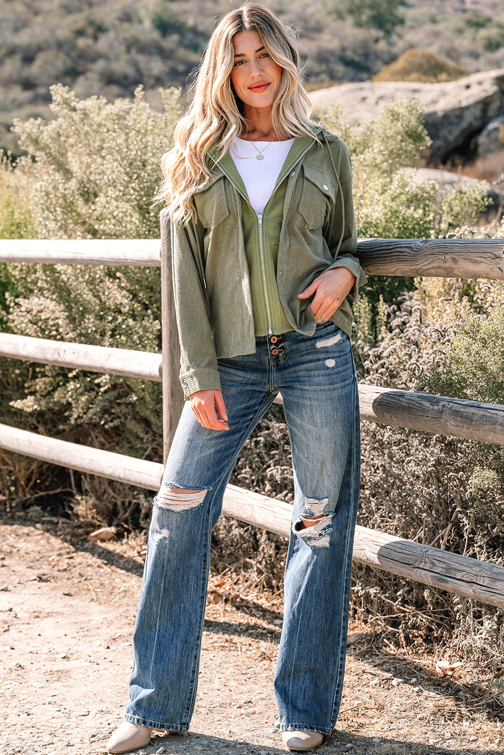 Laurel Green 2 in 1 Thermal Knit Textured Hooded Jacket - Image 5