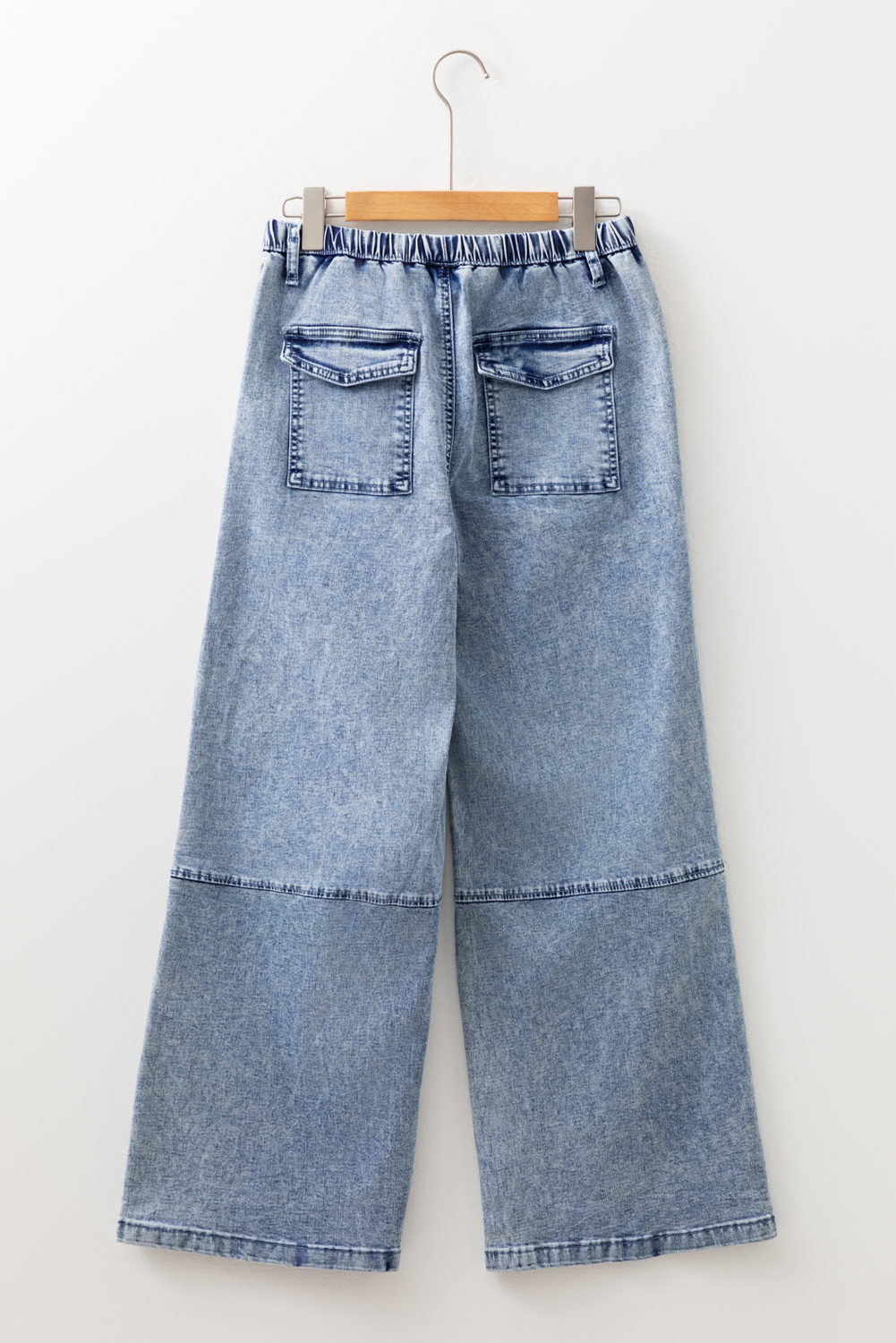 Ashleigh Blue Acid Wash Exposed Seam Drawstring Elastic Waistband Jeans - Image 7