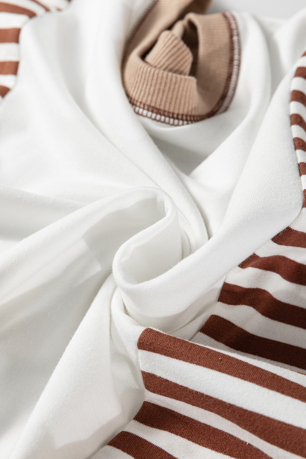 Brown Stripe Colorblock Patchwork Contrast Stitching Oversize Sweatshirt - Image 8