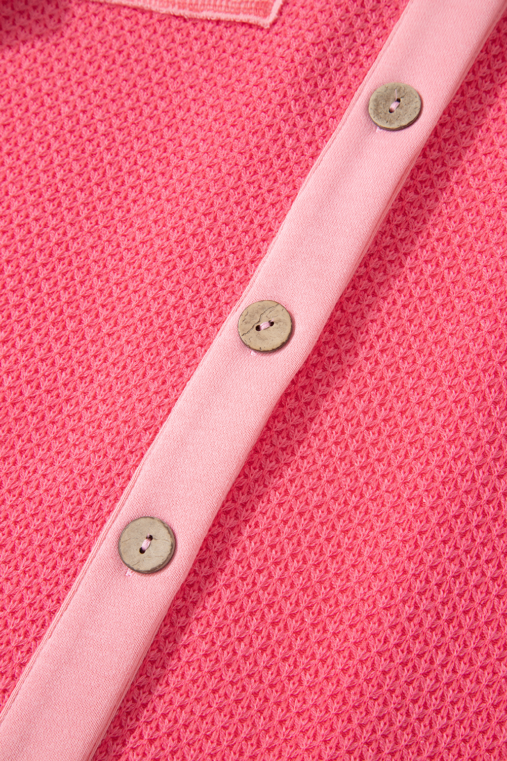 Peach Blossom Two Tone Contrast Waffle Knit Buttoned Loose Shacket - Image 8