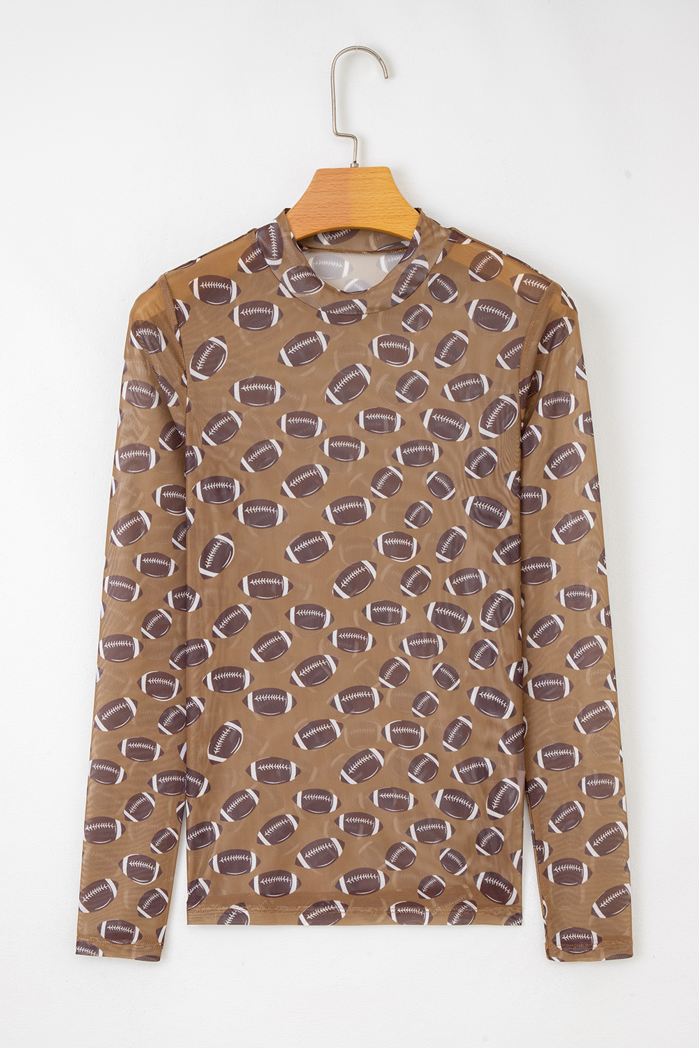 Brown Game Day Rugby Mesh Sheer Long Sleeve Top - Image 4