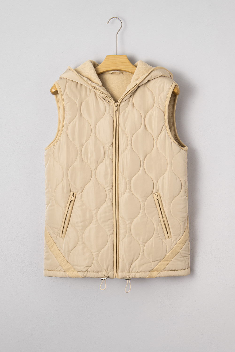 Pale Khaki Quilted Padded Casual Winter Jacket Vest with Fleece Lining - Image 6