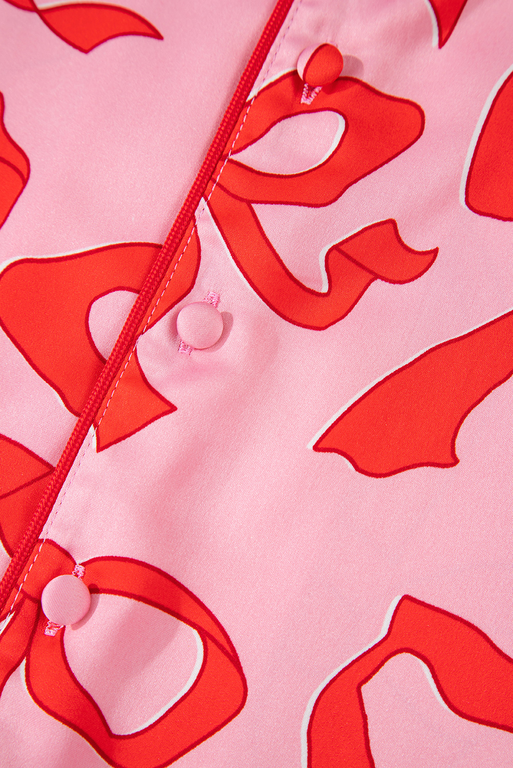 Pink 2pcs Bow Print Shirt Style Long Sleeve Pajama Set - Image 8