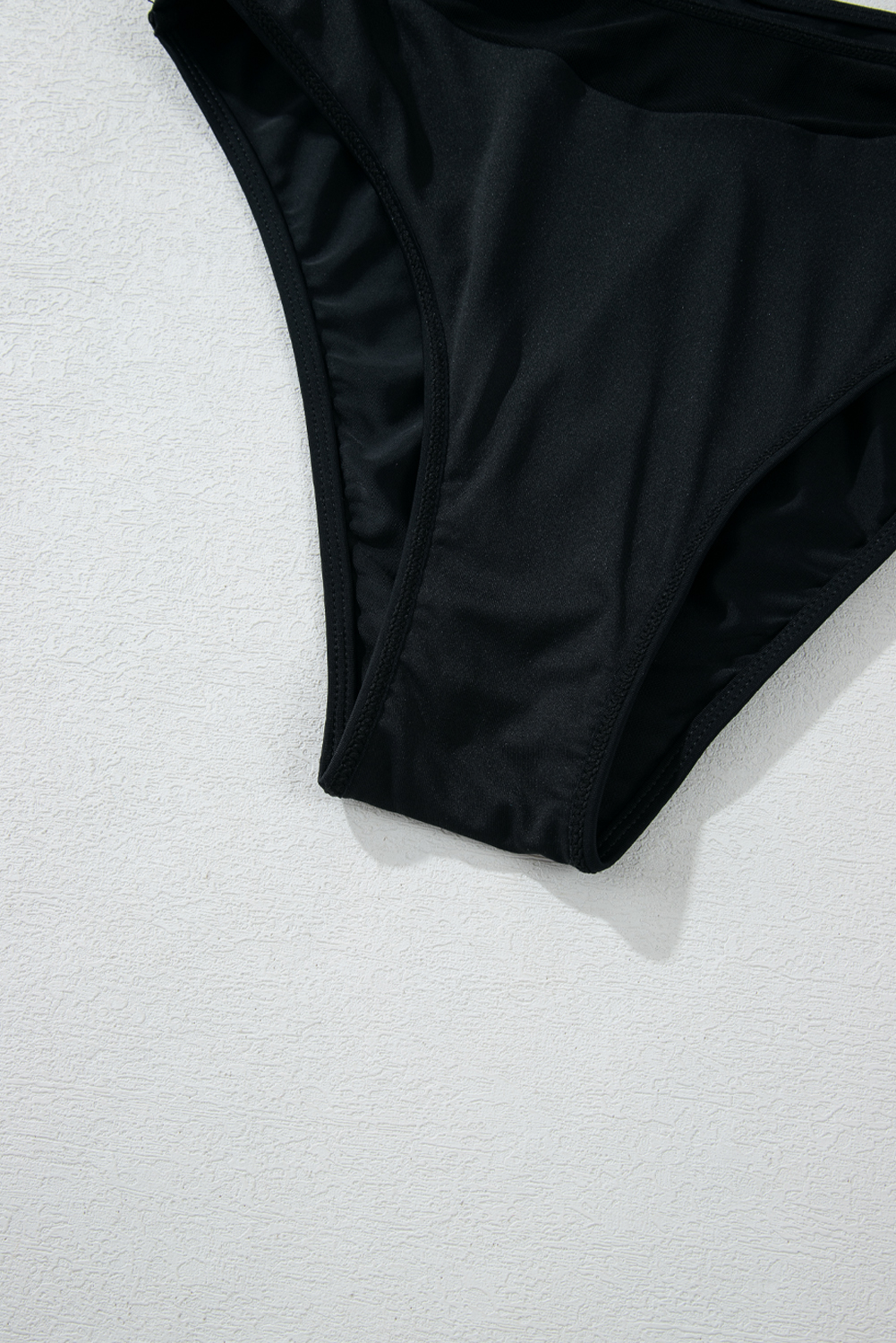 Black Sheer Mesh Edged Halter V Neck Push Up Bikini - Image 8