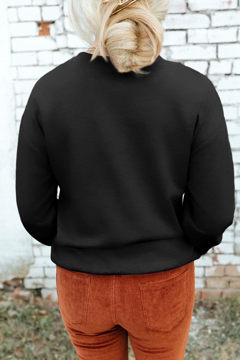 Black Western Pattern Print Round Neck Pullover Sweatshirt - Image 3