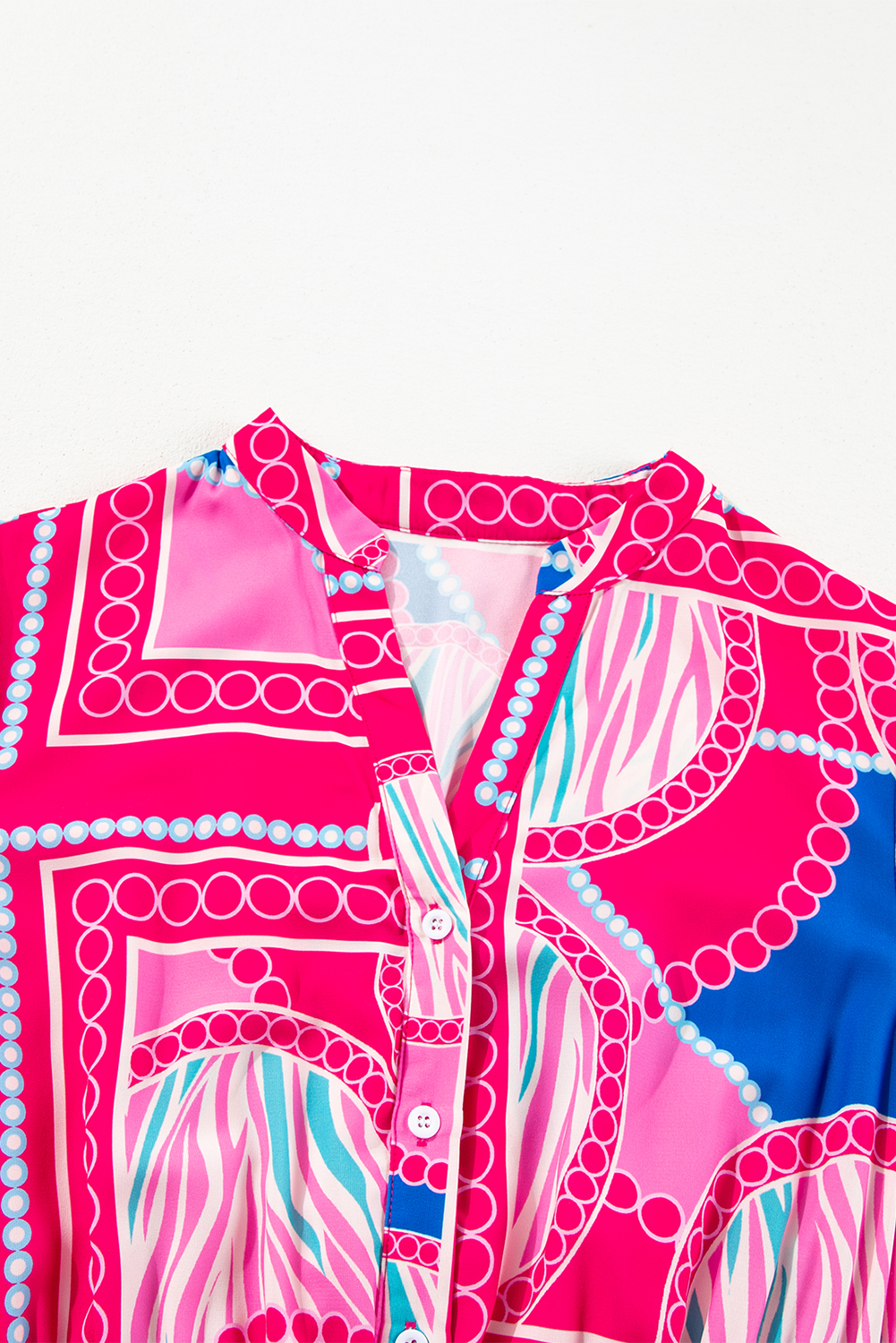 Rose Boho Abstract Printed Puff Sleeve Drawstring Waist Ruffled Mini Dress - Image 7