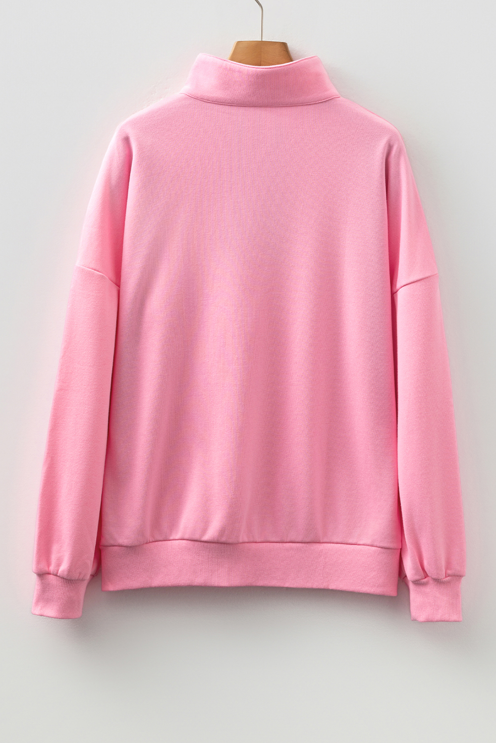 Sachet Pink Contrast Striped Patchwork Zip Collar Pullover Sweatshirt - Image 4