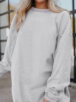 Light Grey Ribbed Corduroy Oversized Sweatshirt