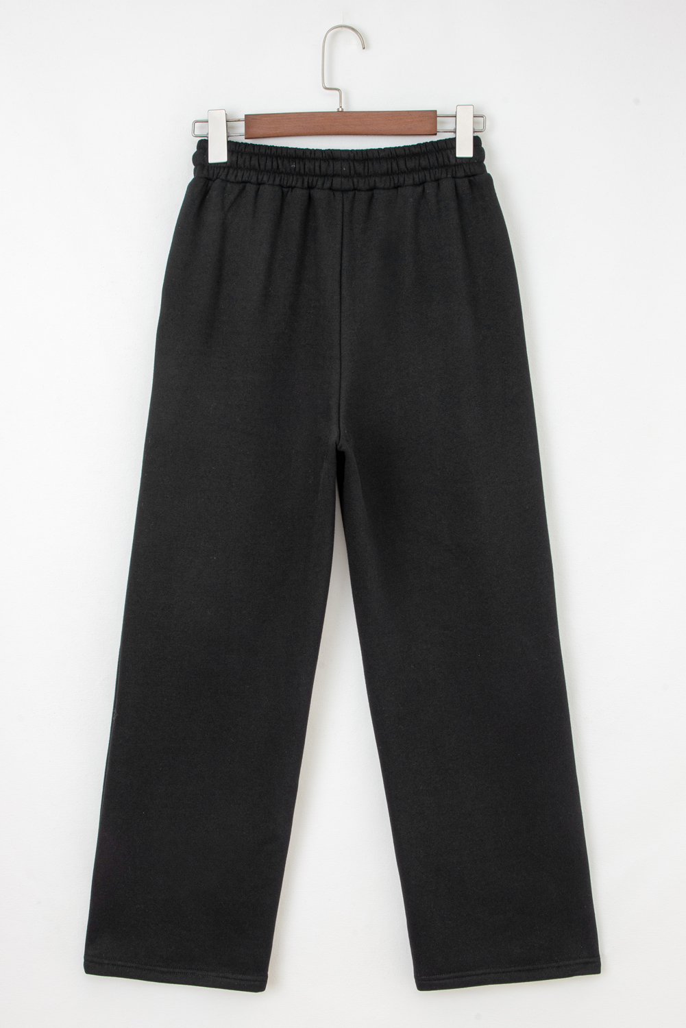 Black Fleece Lined Leopard Drawstring Elastic Waist Solid Pants - Image 4