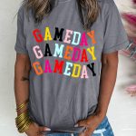 Gray Colorful GAME DAY Graphic Crew T Shirt