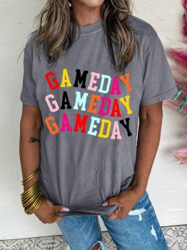 Gray Colorful GAME DAY Graphic Crew T Shirt