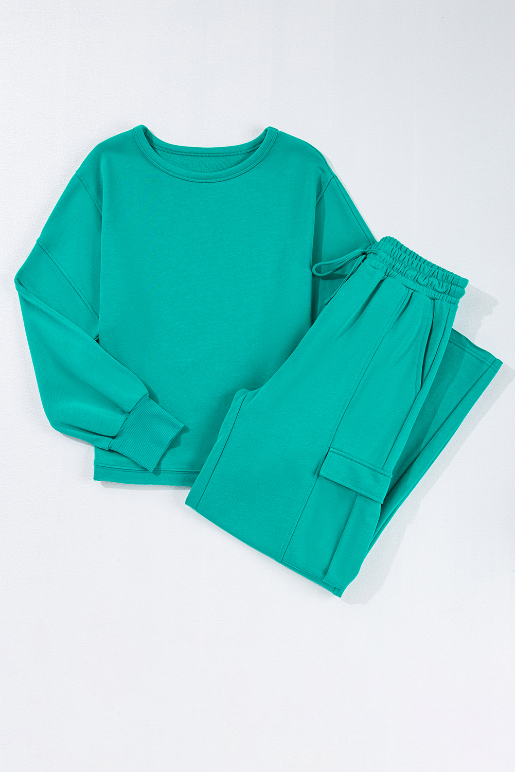 Solid Color Pullover Top and Cargo Pants Set - Image 4