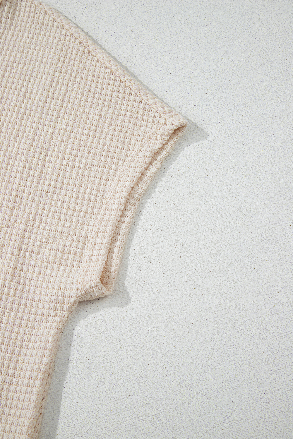 Pale Khaki Solid Color Textured Seamed Short Sleeve Top - Image 8