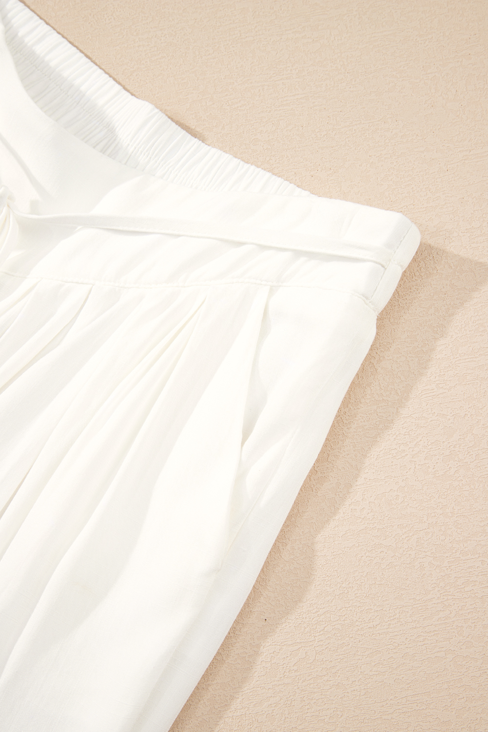 White Solid Drop Waist Pleated Wide Leg Casual Pants - Image 8