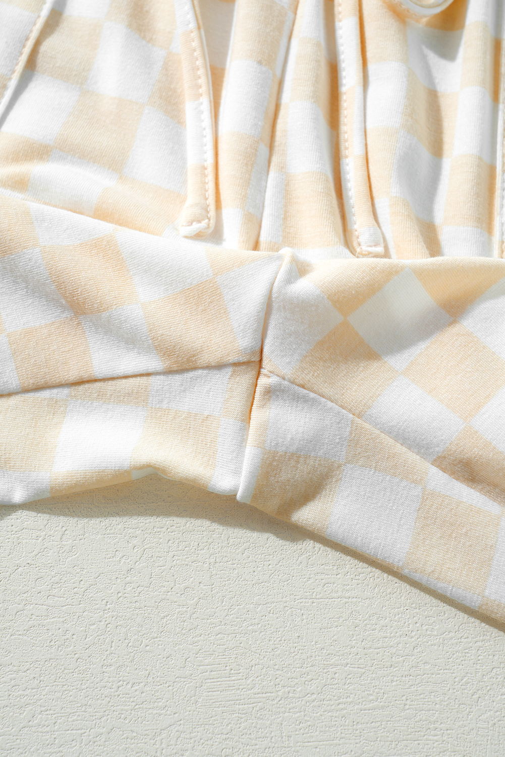 Beige Checkered Print Long Sleeve Top and Pants Lounge Set - Image 8