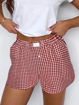 Red Gingham Printed High Waist Shorts