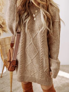 Parchment Cable Knit Drop Shoulder Loose Fit Sweater Dress