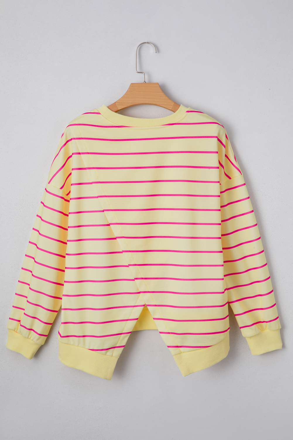 Yellow Stripe Stylish Overlap Detail Drop Shoulder Pullover Sweatshirt - Image 6