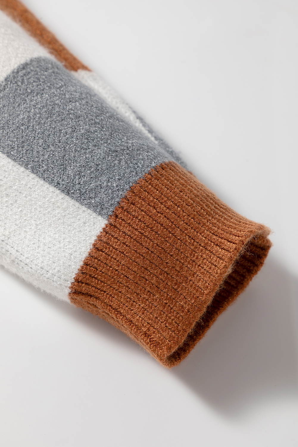 Brown Plus Size Checkered Crewneck Sweater - Image 8