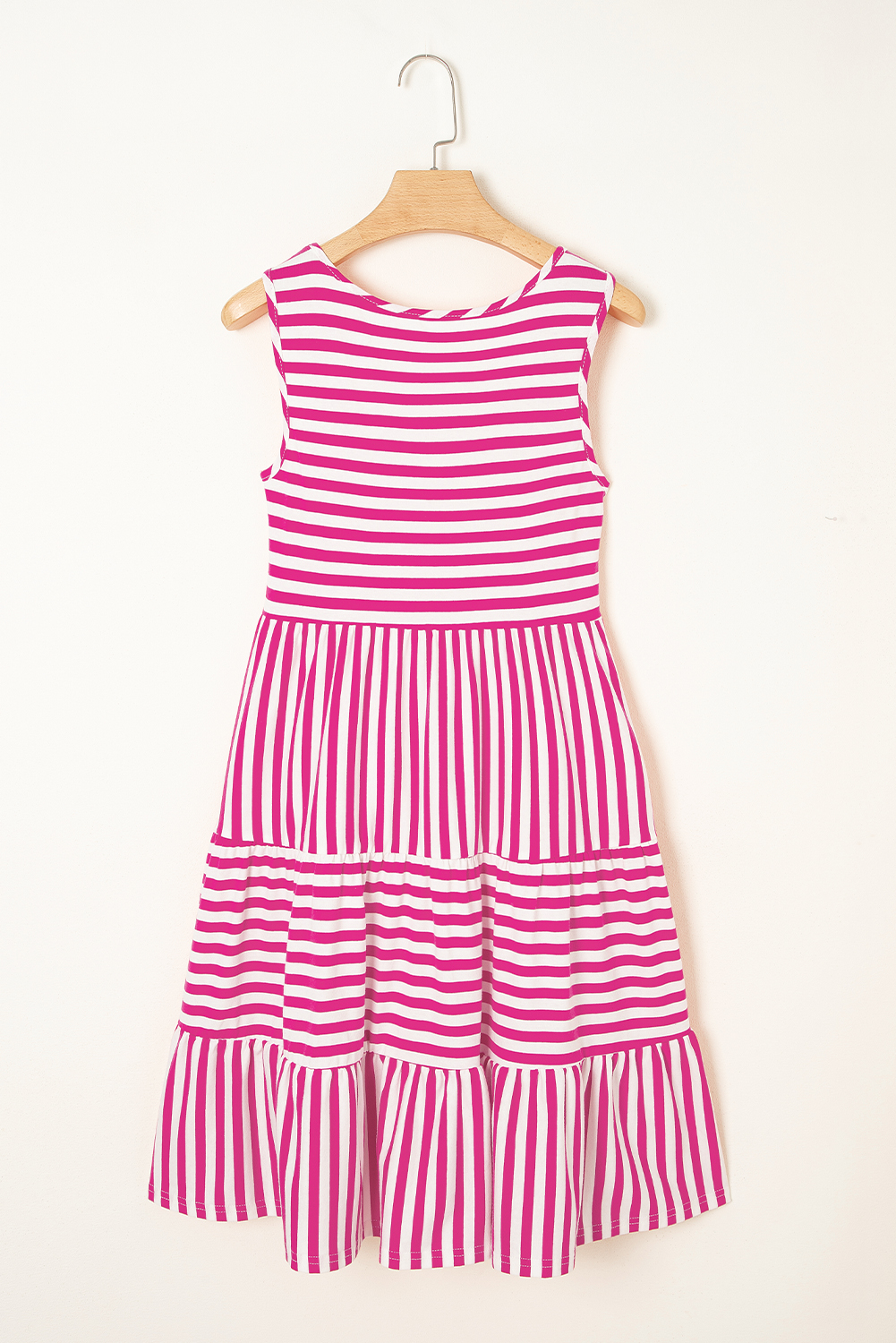 Rose Stripe U Neck Sleeveless Loose Fit Mini Dress - Image 5