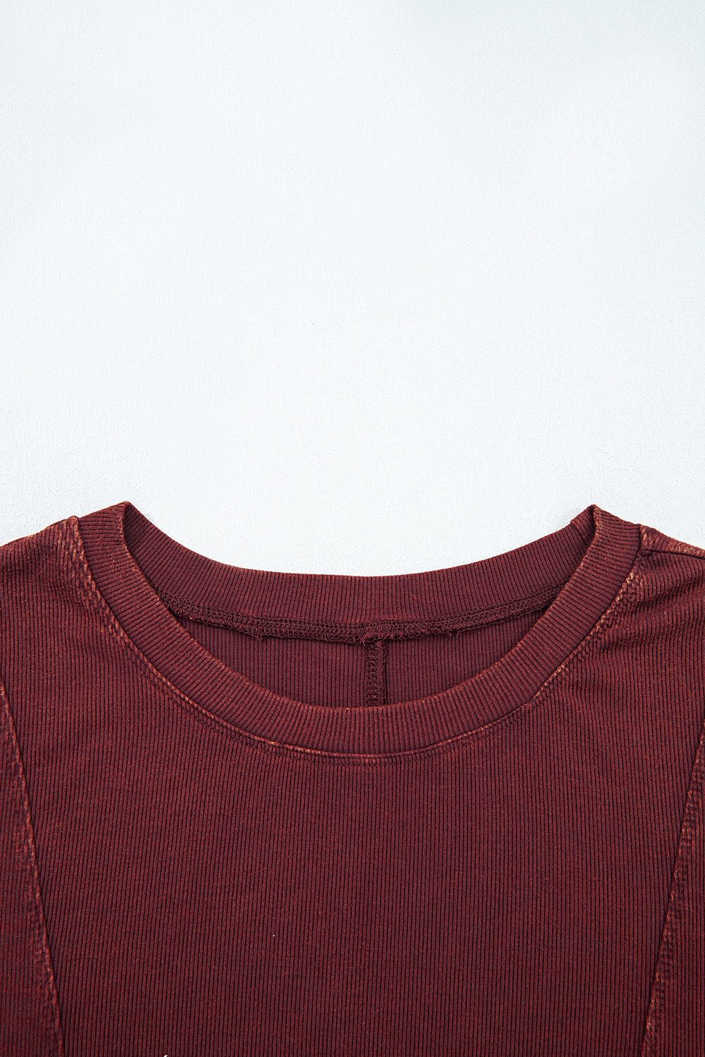 Burgundy Exposed Seam Ribbed Long Sleeve Top - Image 6