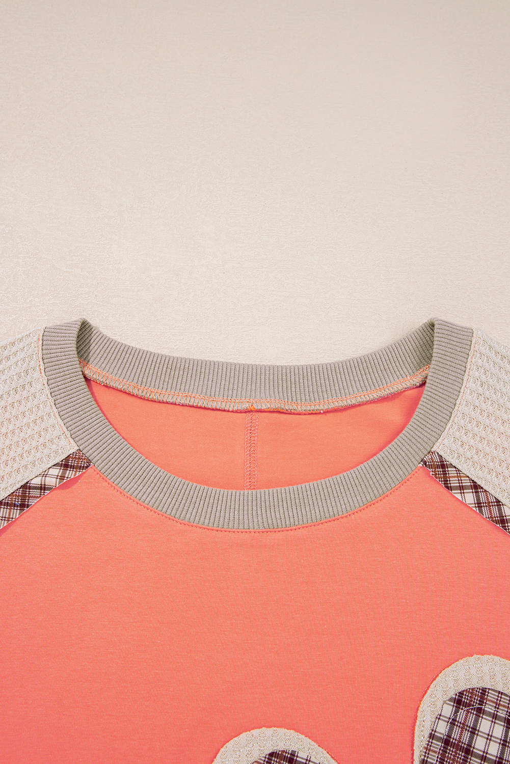 Grapefruit Orange Plaid Waffle Flower Patchwork Bracelet Sleeve Top - Image 5