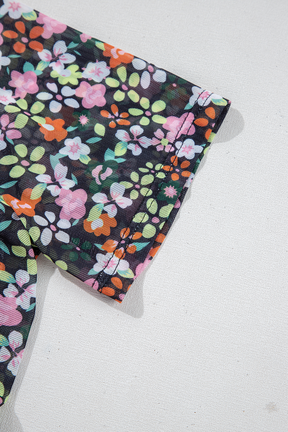 Black Sheer Floral Mesh Round Neck T Shirt - Image 8