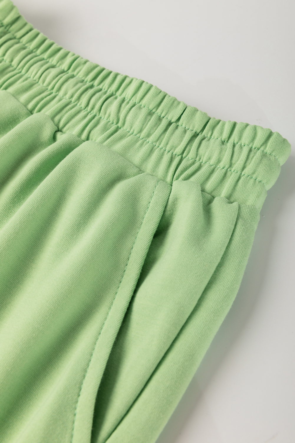 Meadow Mist Green Plus Size V Neck Drop Shoulder Tee Loose Shorts 2pcs Outfit - Image 5