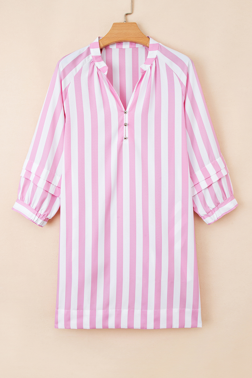 Rose Stripe Bracelet Sleeve Buttons Loose Mini Dress - Image 7