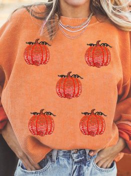 Orange Sequin Pumpkin Patched Twisted Rib Baggy Sweatshirt