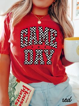 Red Checkered Game Day Graphic T Shirt