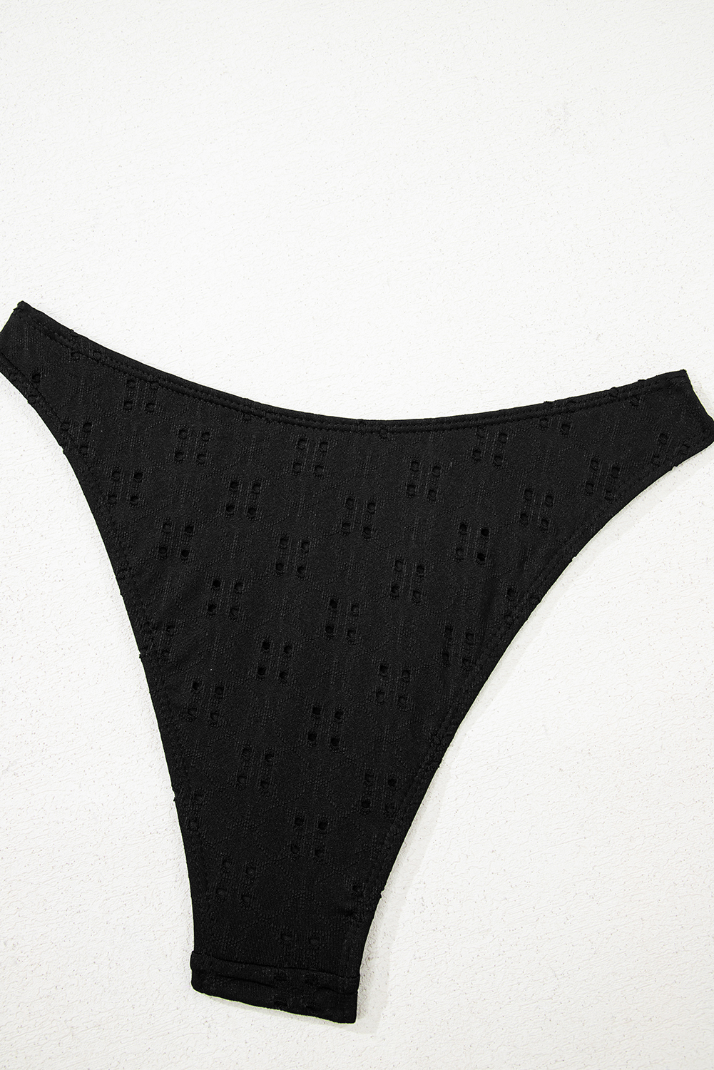 Black Eyelet Pattern Knotted Ruffle Trim 3pcs Bikini Set - Image 7