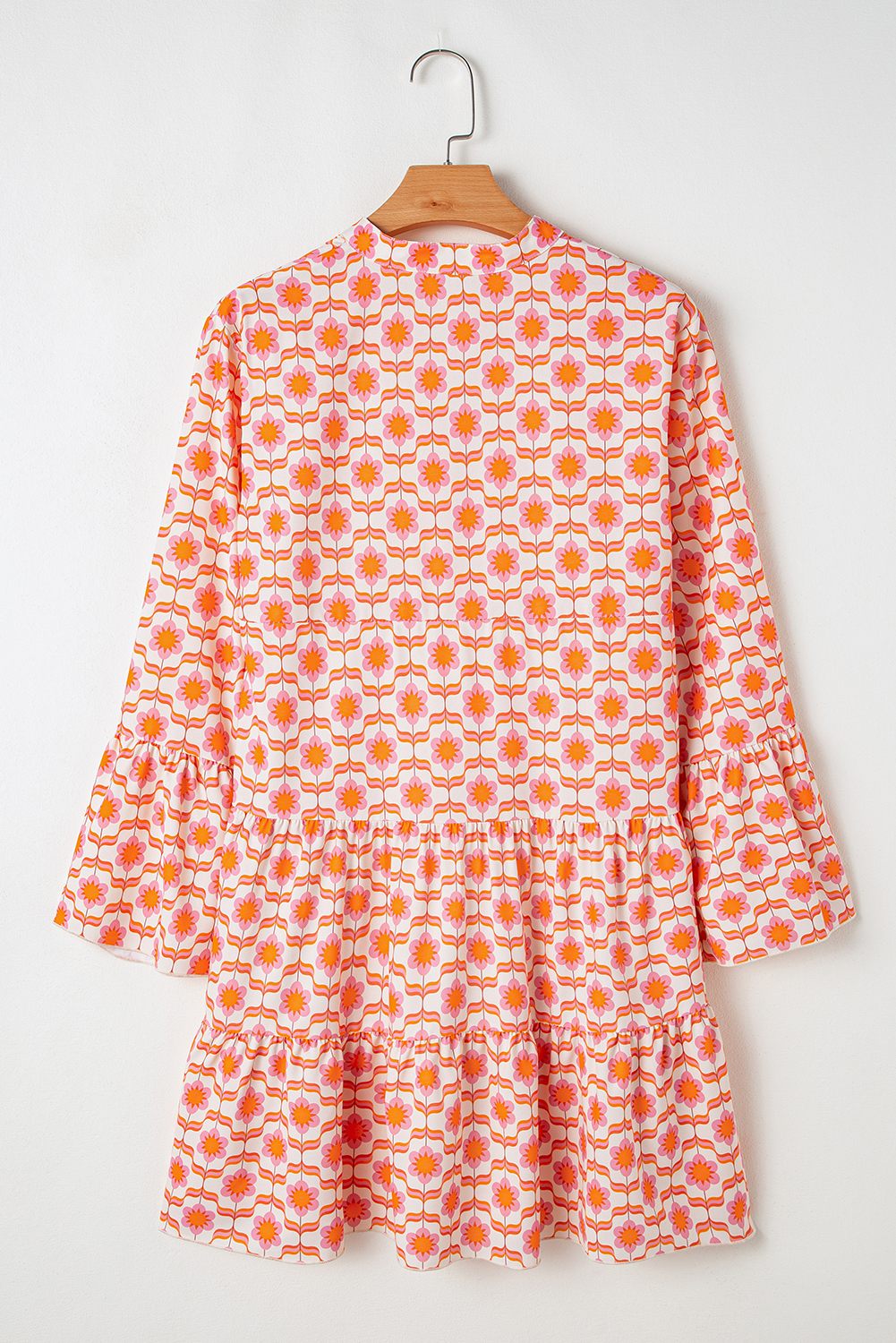 Orange Floral Print Flounce Sleeve Buttoned Front Mini Dress - Image 7