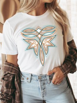 White Western Stitch Pattern Printed Cotton Blend Tee