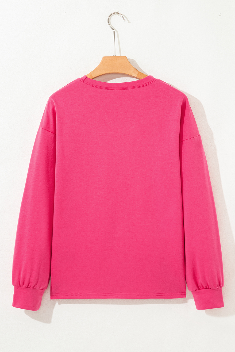 Strawberry Pink Floral Hemline Patchwork Round Neck Casual Top - Image 5