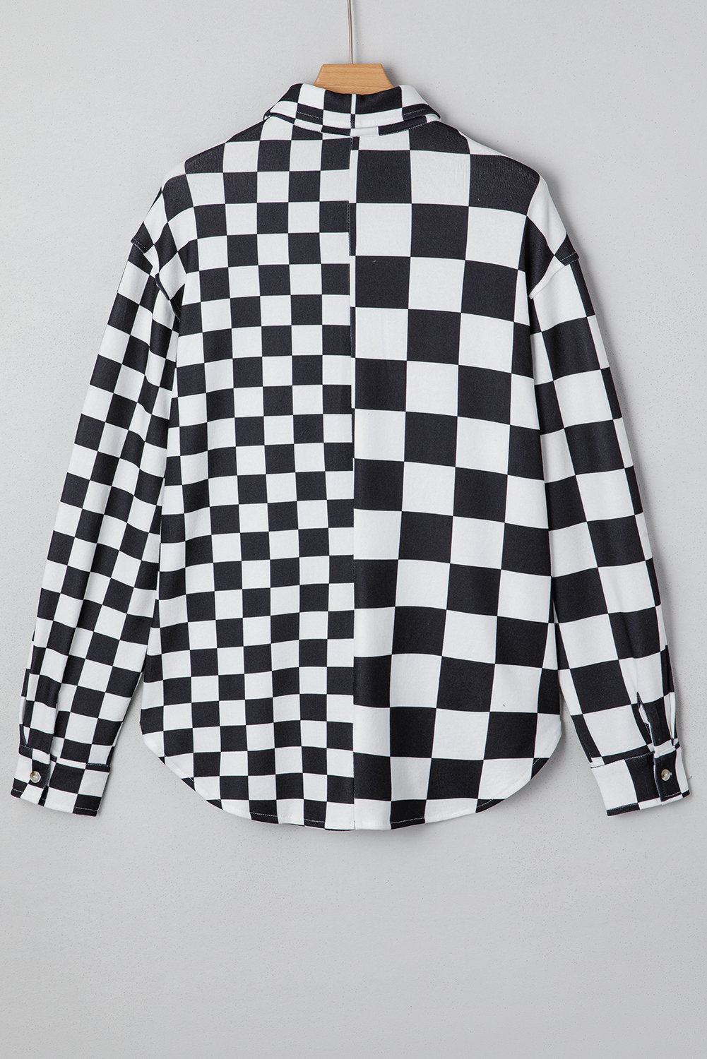 Black Checkerboard Flap Pocket Button Front Shacket - Image 6