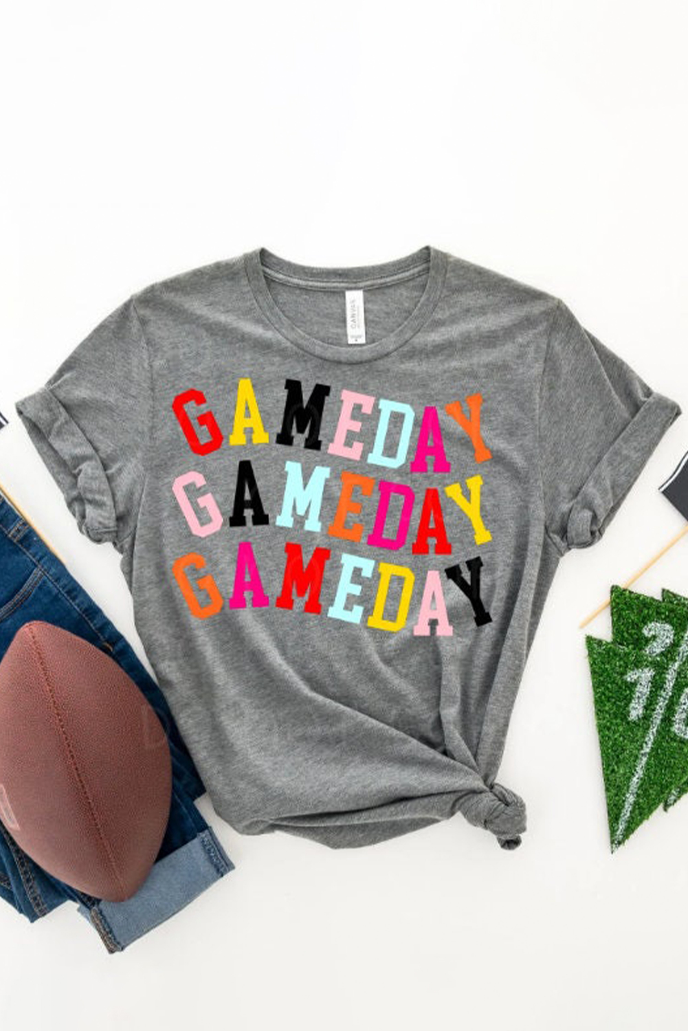 Gray Colorful GAME DAY Graphic Crew T Shirt - Image 7