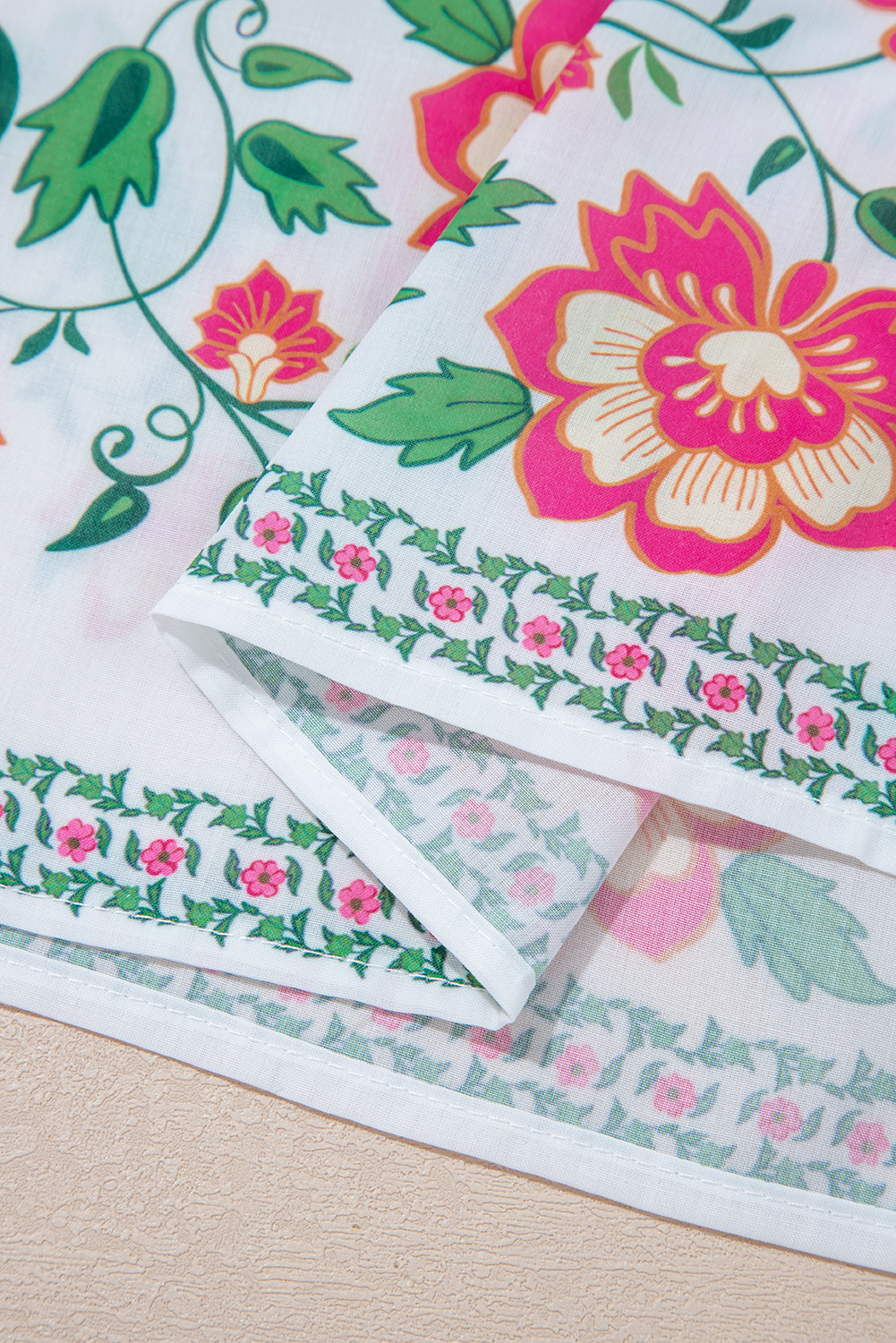 White Floral Print Half Button Mandarin Neck 3/4 Sleeve Maxi Dress - Image 8