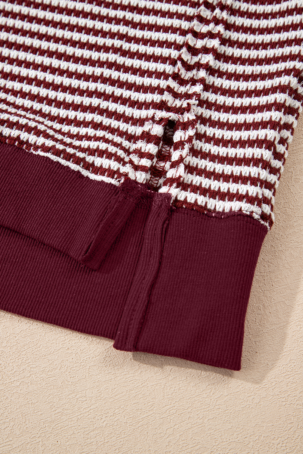 Red Stripe Ribbed Trim Drop Shoulder Long Sleeve Oversize Top - Image 7