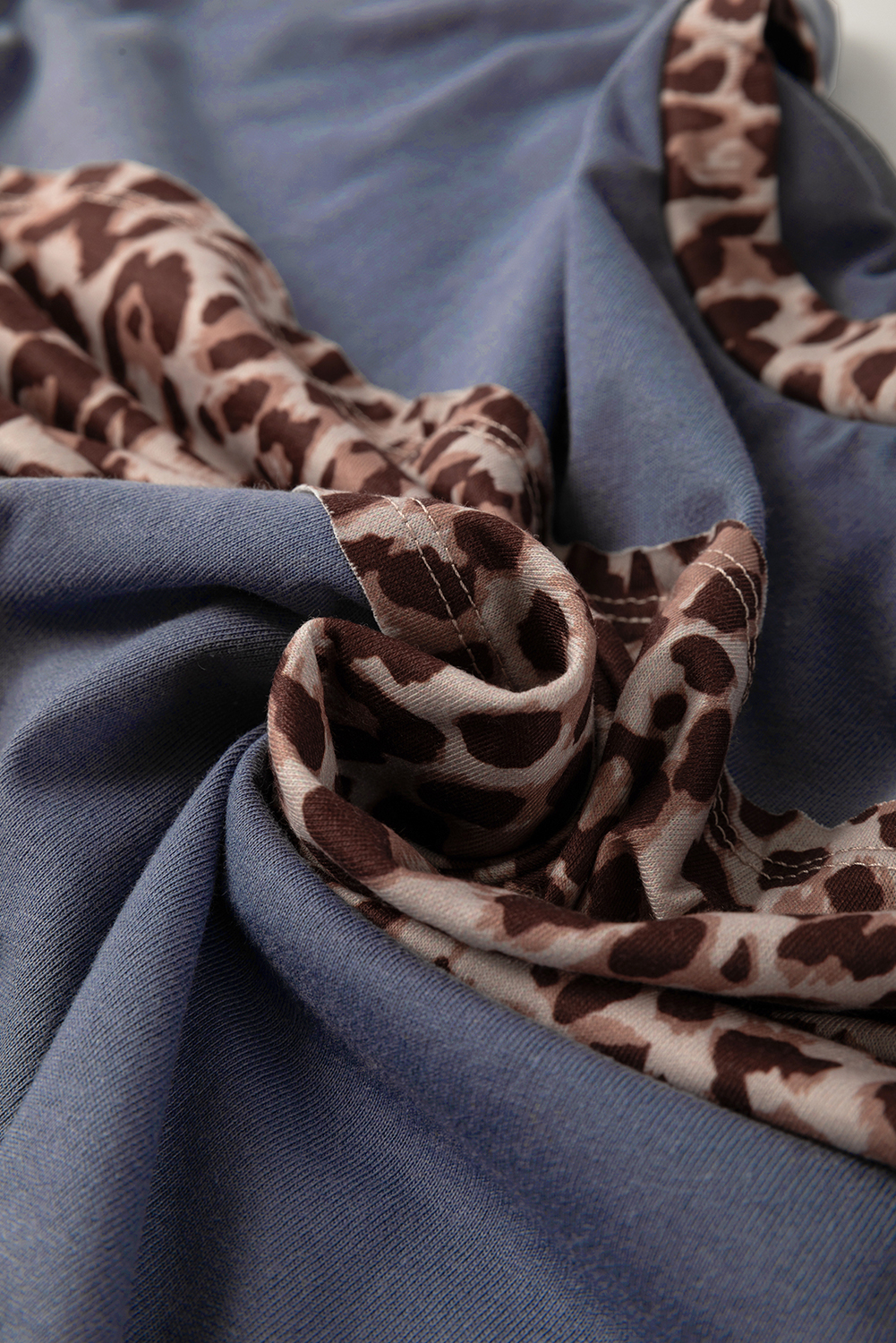 Dark Blue Leopard Colorblock Patchwork Long Sleeve Drop Shoulder Top - Image 6